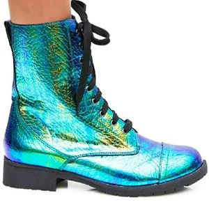 Mermaid tear holographic combat boots